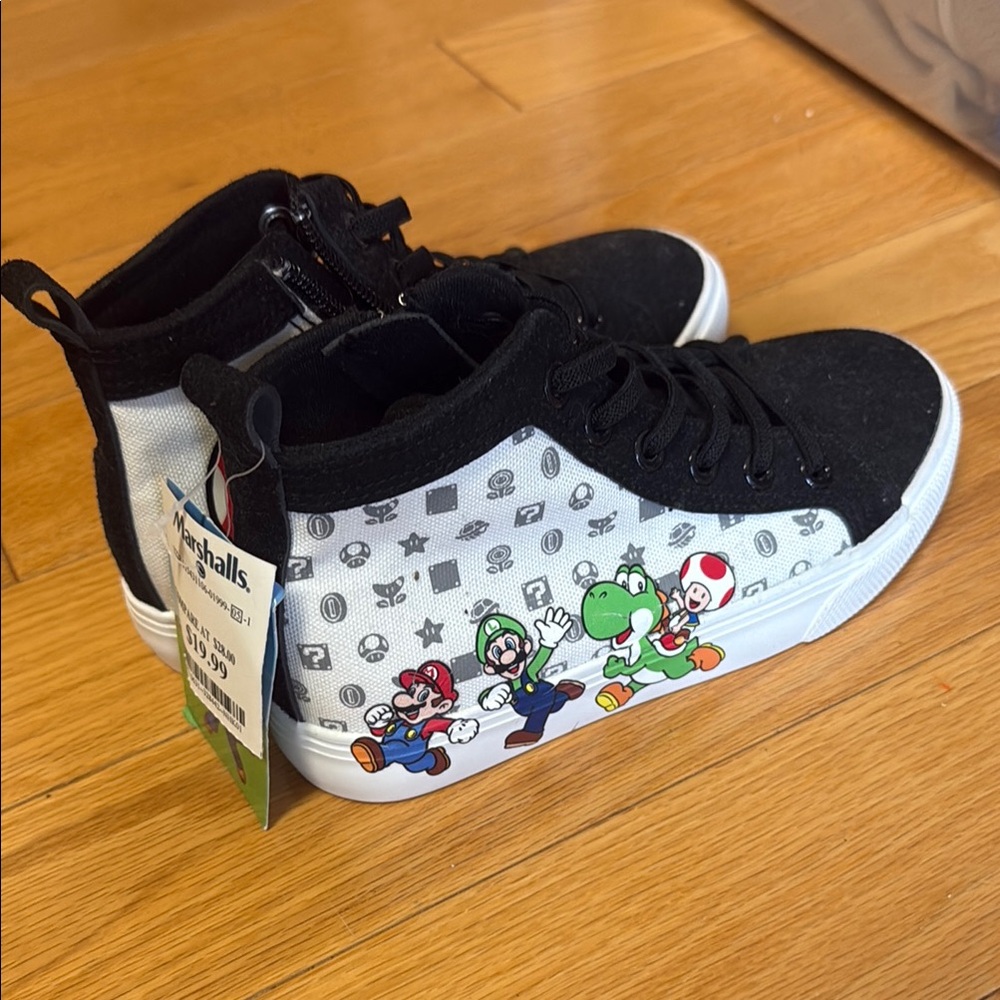 Kids Black and White Super Mario Sneakers